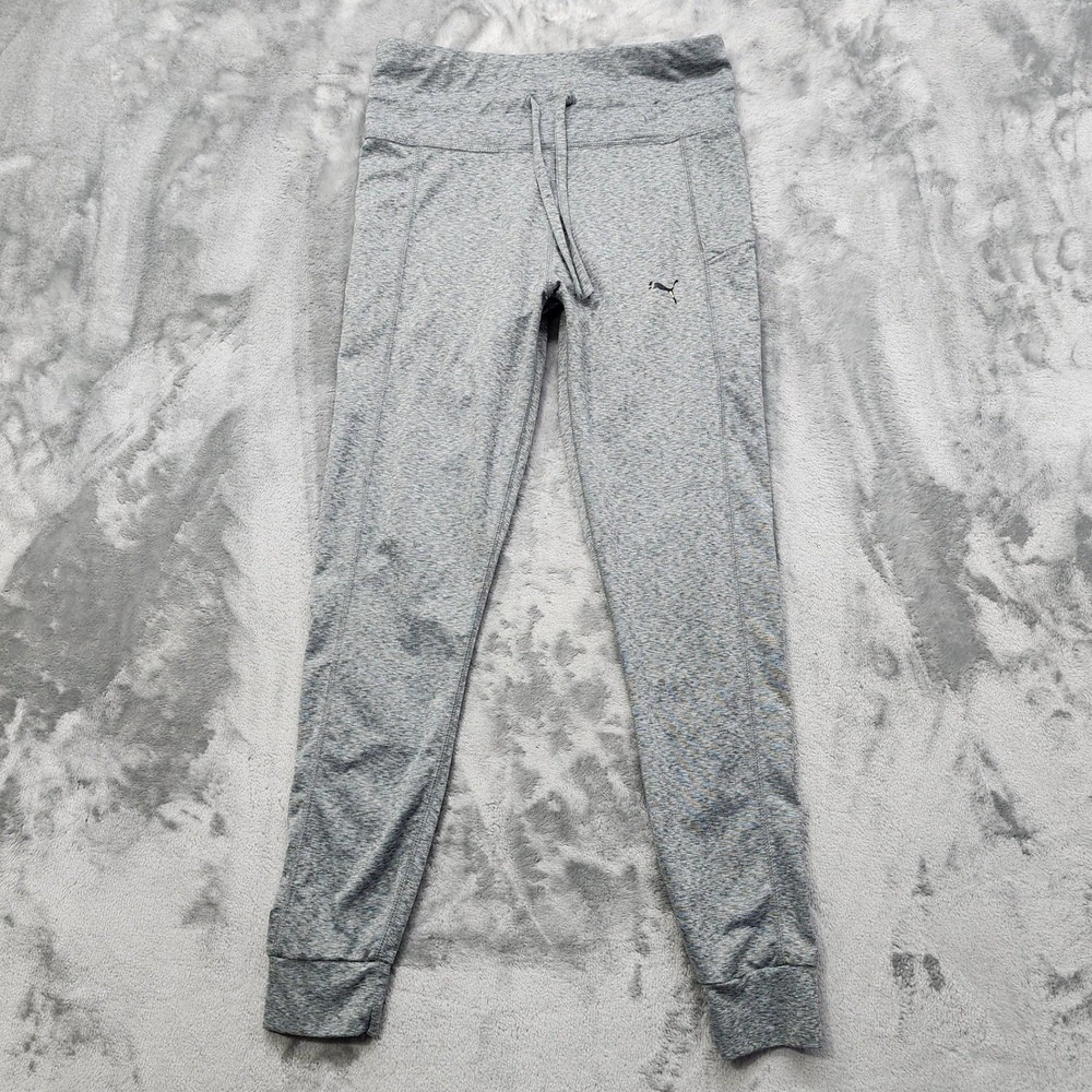 Puma Pants Womens M Heather Gray Jogger Drawstring Logo‎ Gym Athleisure Workout